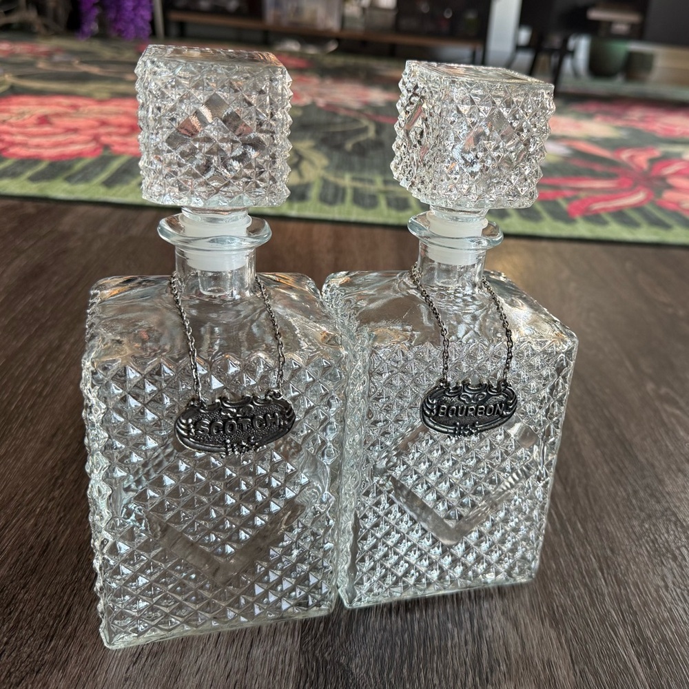 Set of Two retro Glass Decanters